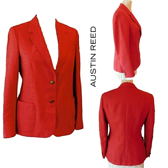 Austin Reed Jackets & Blazers - AUSTIN REED WMNS SZ S/M RED LINEN MIX JACKET